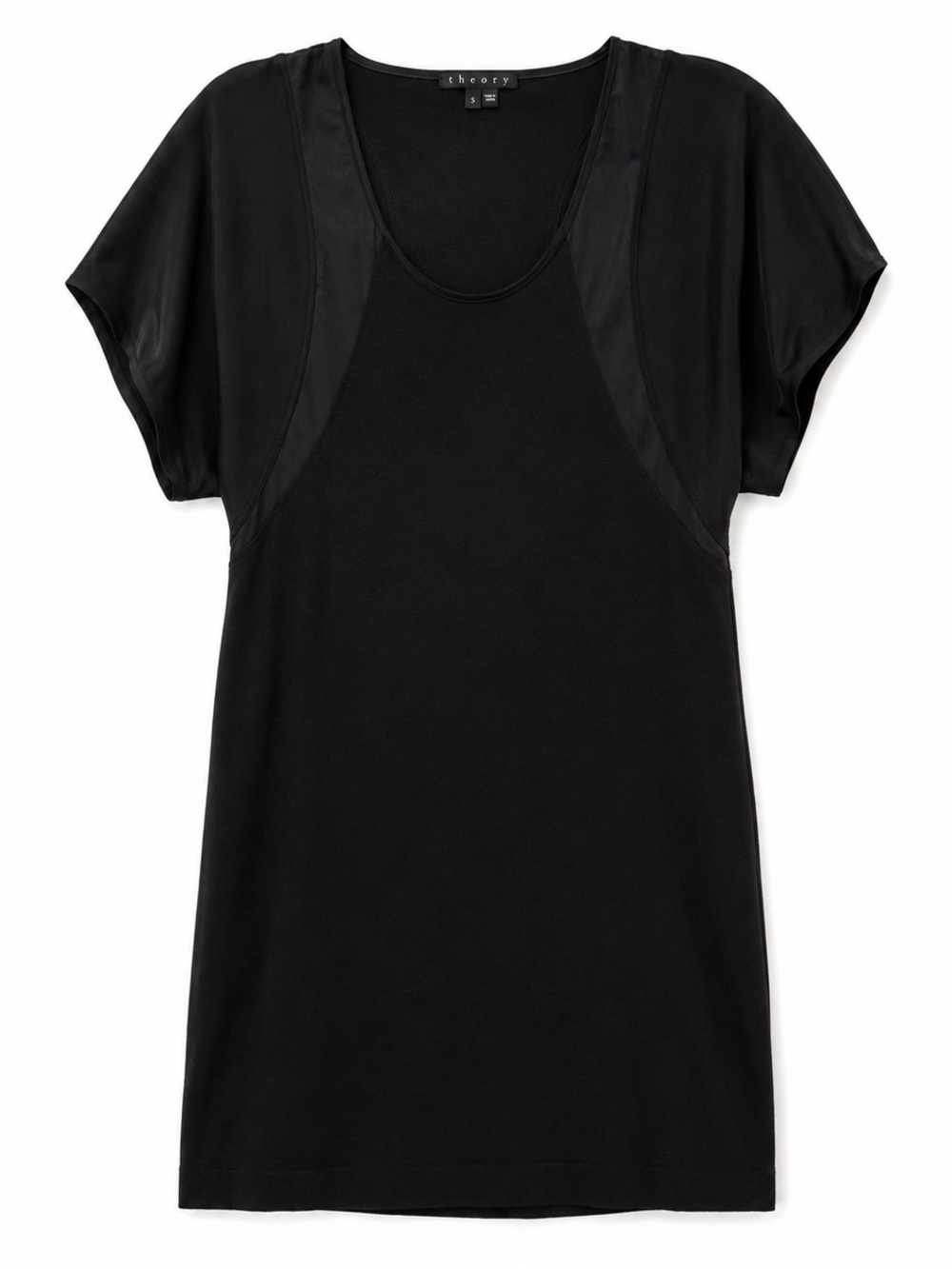 Theory Black Cotton Silk Trim Shift Dress Small Minimalist Career